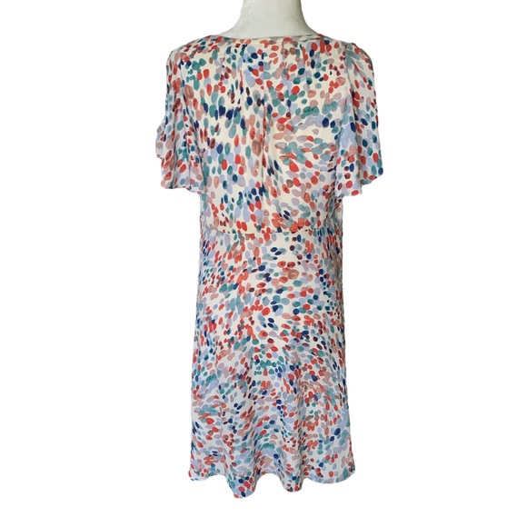 Maeve Anthro Watercolor Pastel Orange Blue Dot Flutter Sleeve Cutout Dress - M - Picture 8 of 14